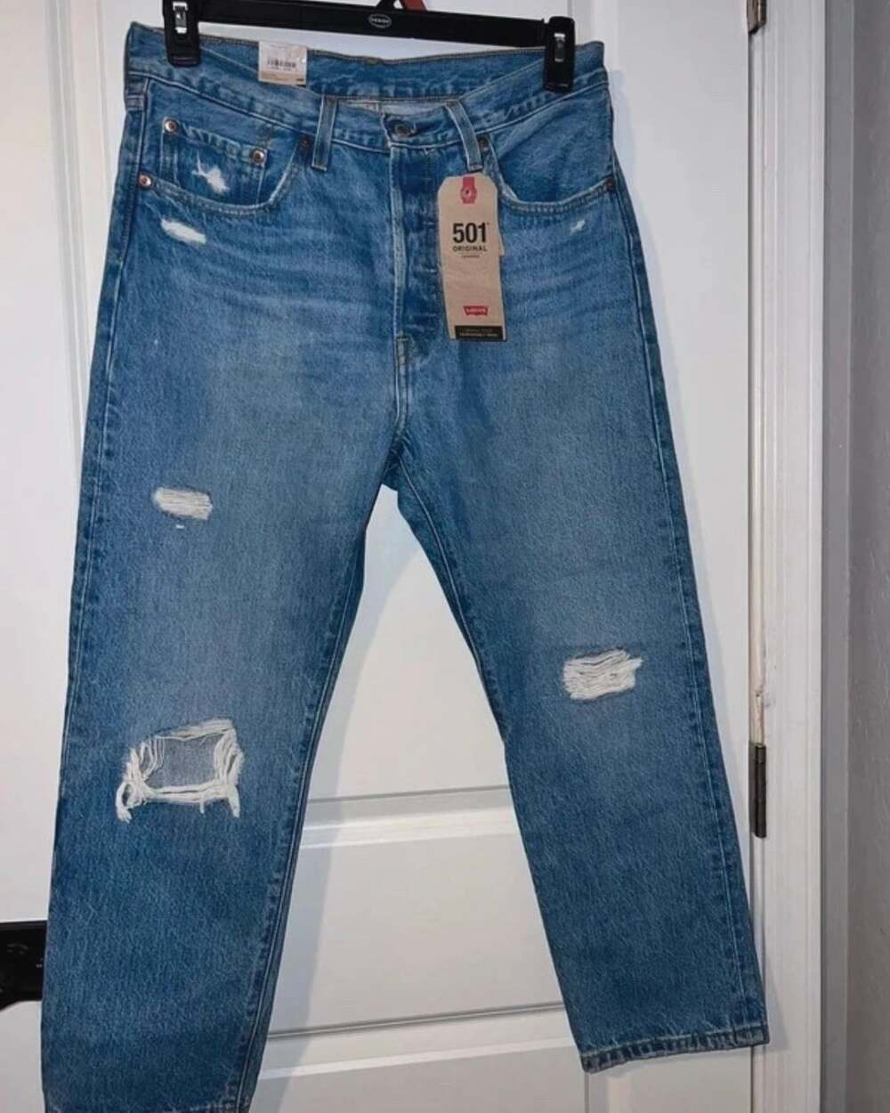 Levi's 501 Original Cropped Jeans Size 30x26 Distressed High Rise Blue Denim
